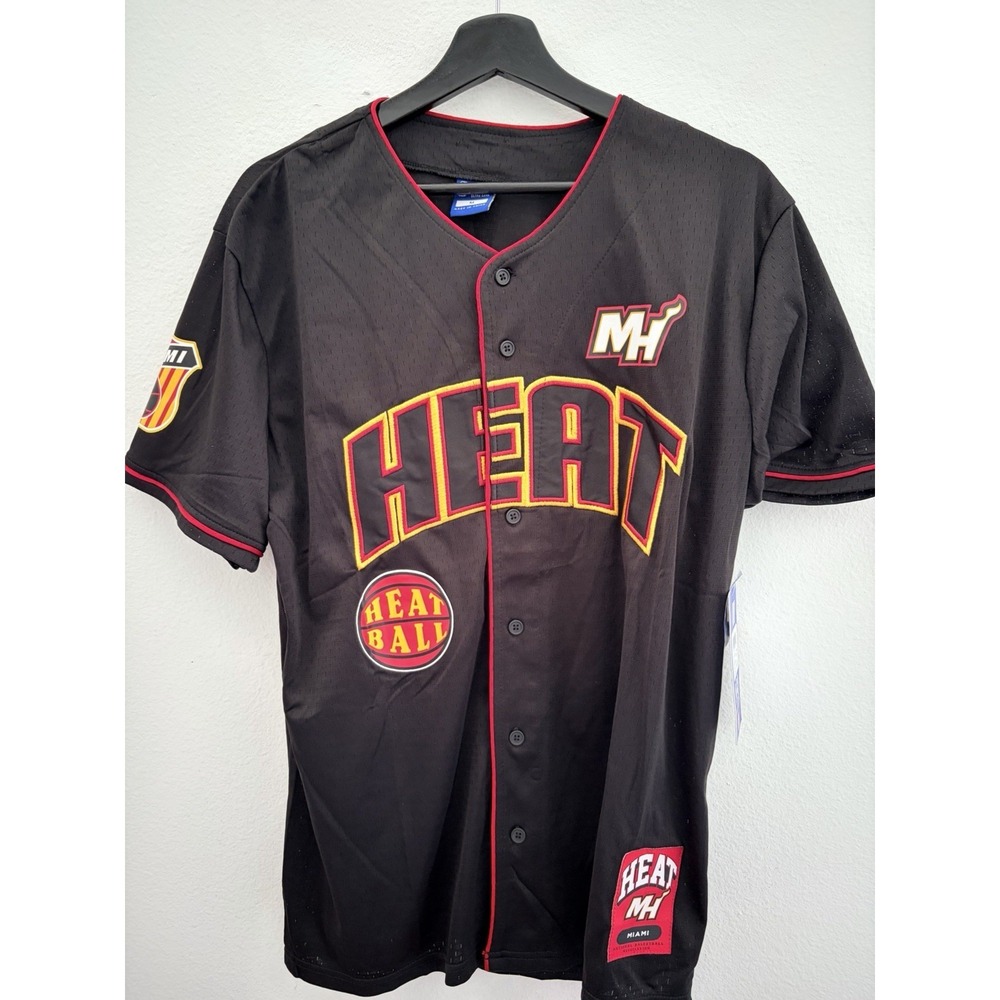 Ultra Game NBA Miami Heat Telegraph Baseball Jersey Black Men's Medium NWT